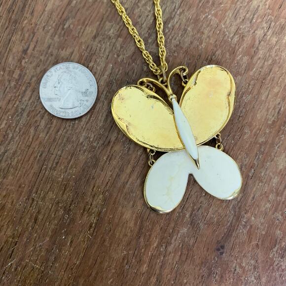 Vintage Enameled ART Arthur Pepper Chunky Gold tone Butterfly Pendant Necklace - Picture 5 of 7